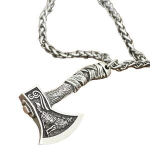 Viking Nordic Wolf Bird Ax Pendant 2 Sided Celtic Ragnar with Chain